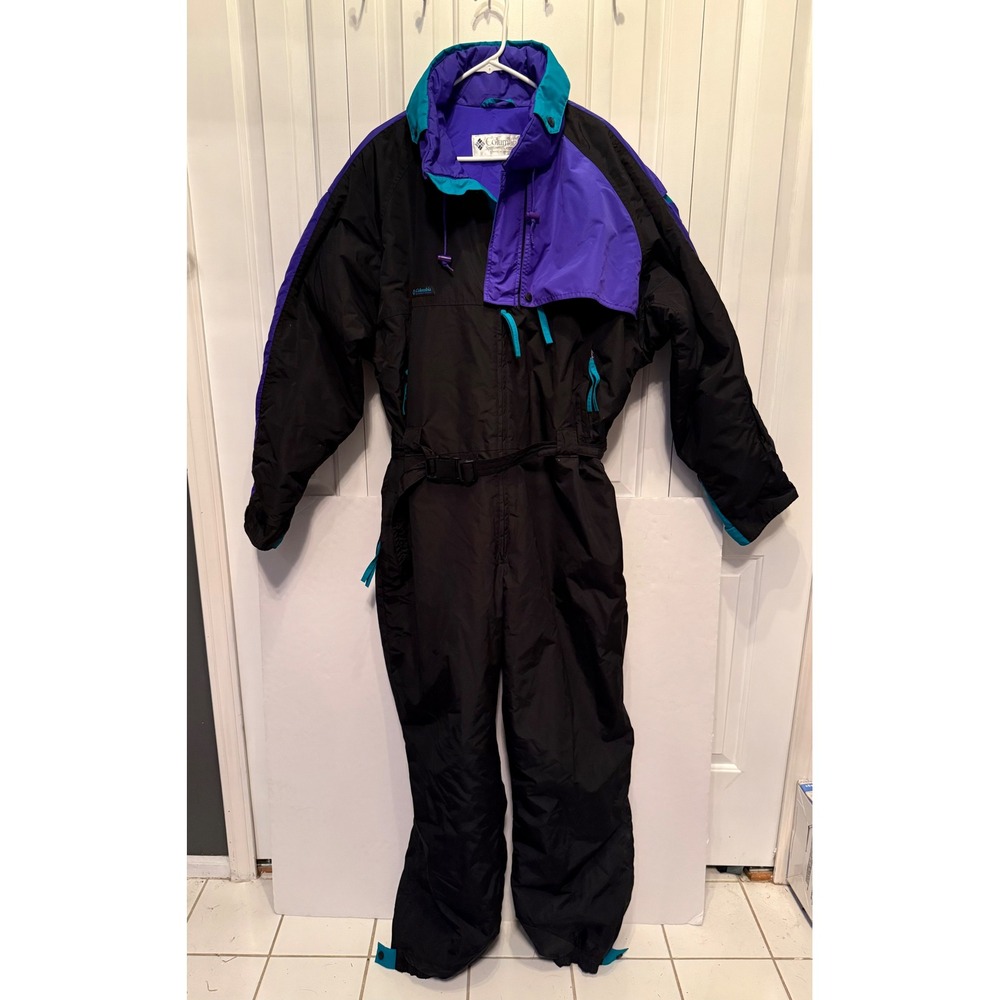 VTG 80's 90's Columbia Mens XL Ski Suit Black Purple Teal Snow Suit